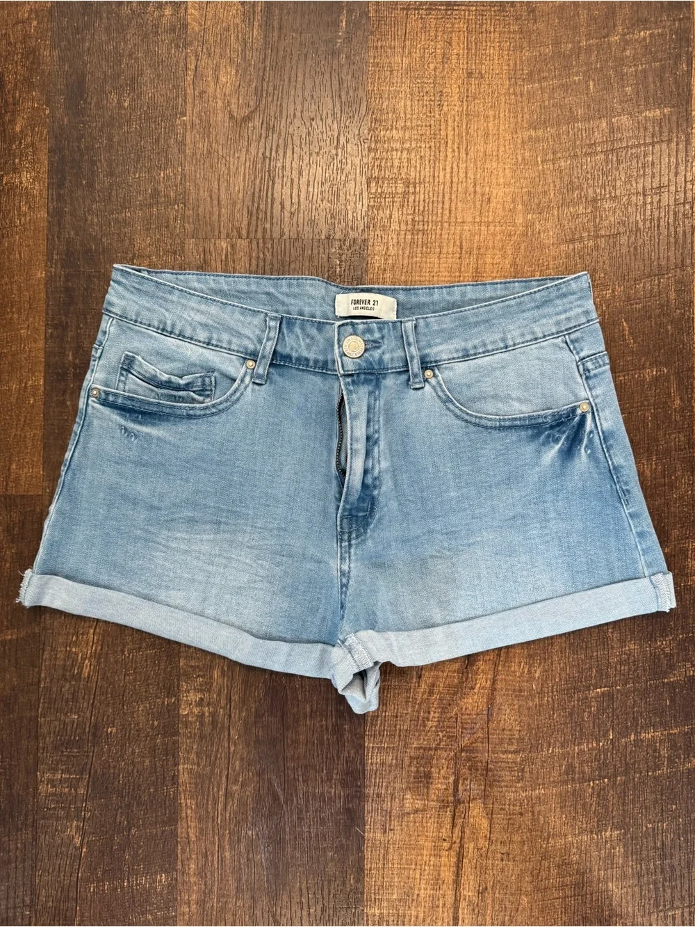 Forever21 light wash denim cuffed shorts
